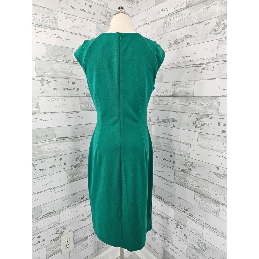 Calvin Klein Womens Green Side Ruched Sheath Dress Size 10 Cap Sleeve Crepe
